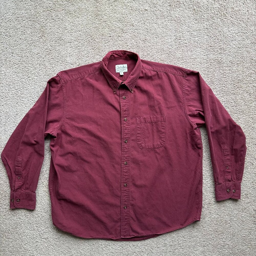 Cabelas Shirt Mens XL Button Down Long Sleeve Red Pockets Wool Blend